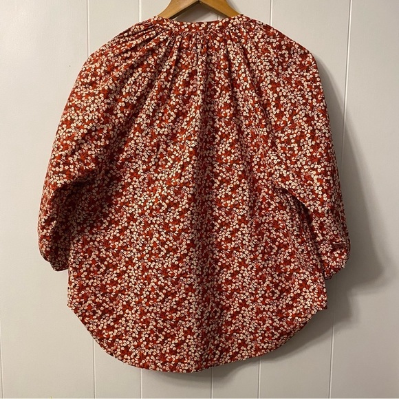APIECE Apart Mitte Top Floral Blouse Red flowers Patterned Poplin Cotton Organic - Picture 5 of 12